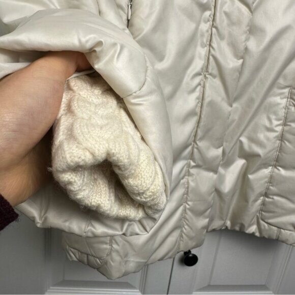 Mackage Cream Mid-length Down WOOL Leather Puffer jacket Coat with Fur Hood sz S - Picture 4 of 15